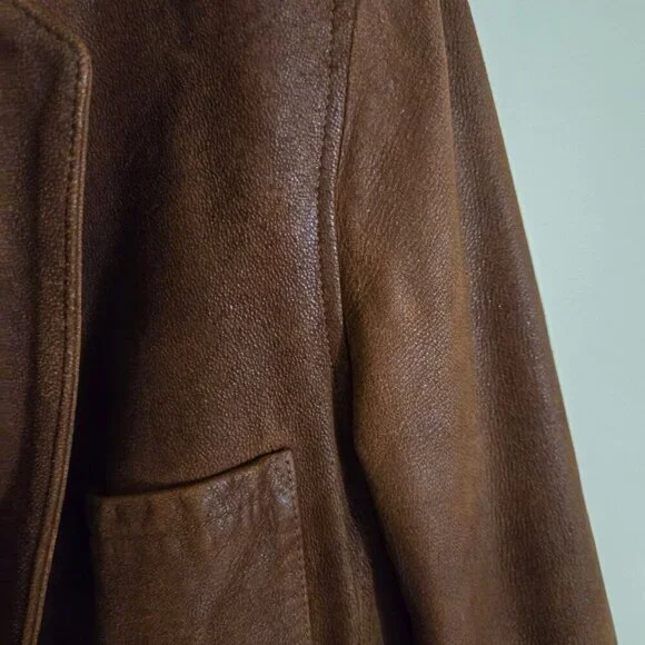 Northern Lights Leather Vintage Brown Leather Blazer Jacket Lined Size 36/S - Picture 3 of 4